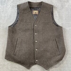 Red Sky Mens Wool Vest Mens Large Brown Herringbone Western Yoke Snap Holiday
